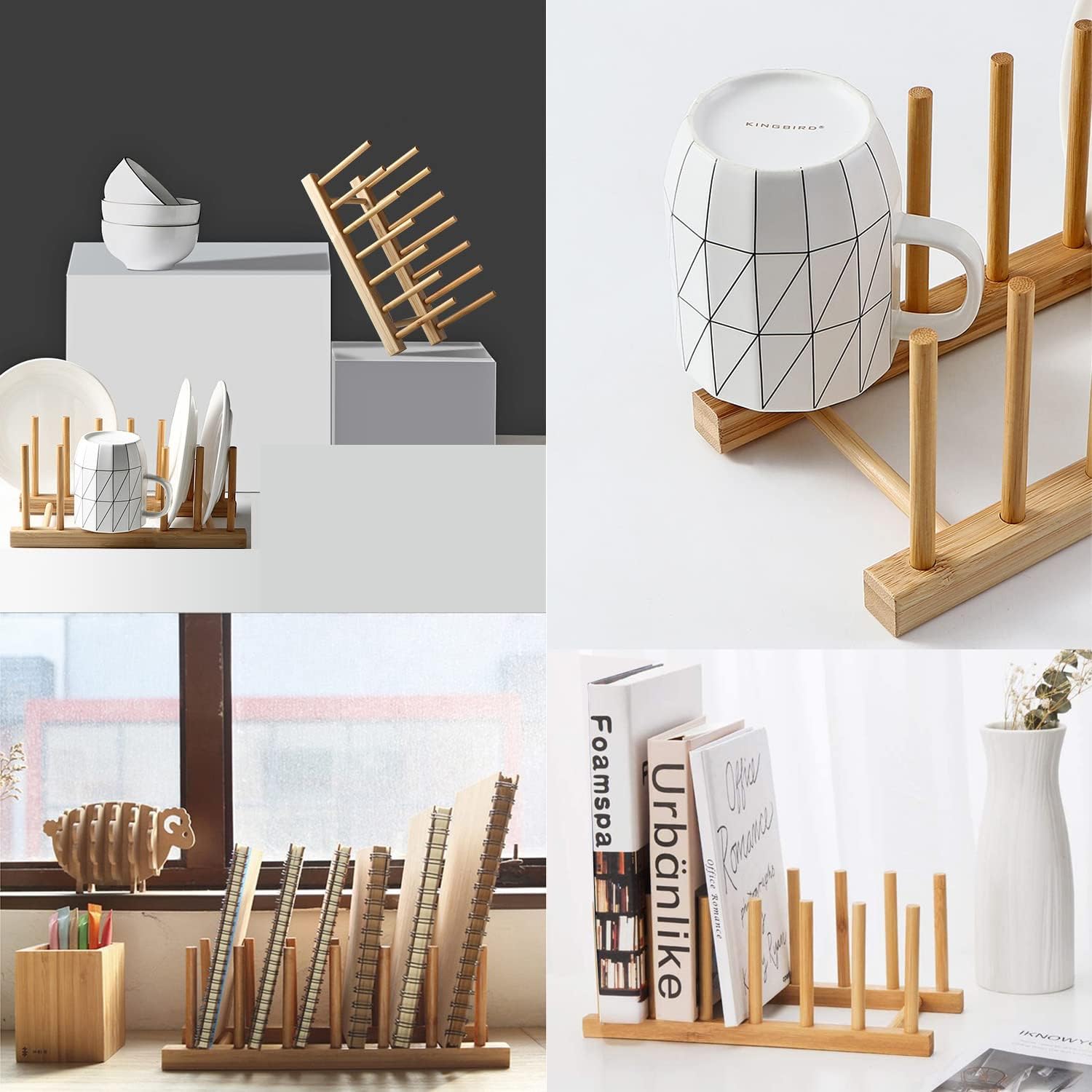 Bamboo Dish Rack, Plates Holder, Compact Kitchen Storage, Cabinet Organizer -Pack of 2 Bamboo Dish Rack, Plates Holder, Compact Kitchen Storage, Cabinet Organizer -Pack of 2